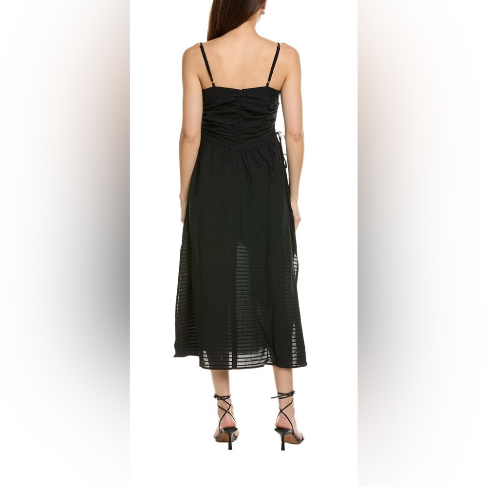 Nation LTD Black Rooshed Cotton/Linen Dress with side slit and pockets Size M - Picture 2 of 15